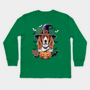 Basset Hound Pumpkin Kids Long Sleeve T-Shirt